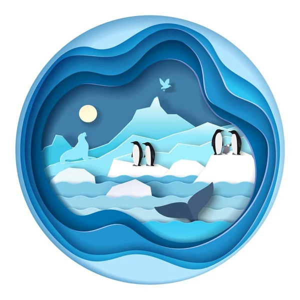 Pinguino Settentrionale Ghiacciato Nel Vettore Antartico Ghiacciaio Iceberg Con Animale — Vettoriale Stock