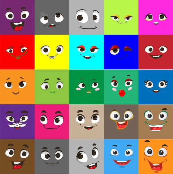 Ícone Vetorial Emoji Quadrado Emoticon Desenho Animado Rosto Sorriso Conjunto — Vetor de Stock
