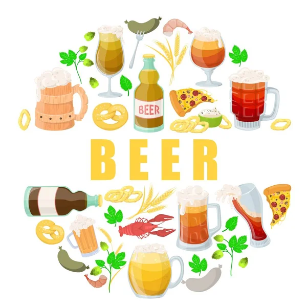 Beer Vector Poster Pub Alcohol Drink Illustration Brewery Industry Oktoberfest — Stock Vector