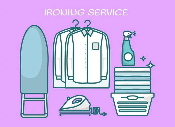 Vettore Servizio Ferro Lavanderia Pulizia Dei Vestiti Illustrazione Abbigliamento Professionale — Vettoriale Stock