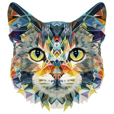 Polygonal cat head vector illustration. Geometric pet muzzle icon. Kitten face polygon graphic art. Domestic animal creative sticker isolated on white background