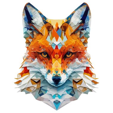 Polygonal fox head vector. Geometric animal face illustration. Wild forest creature abstract graphic art. Decorative predator mascot