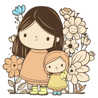 Happy mother day vector. Mom and little child design illustration. Parent and child hugging over floral background. holiday, love relationship and bonding concept