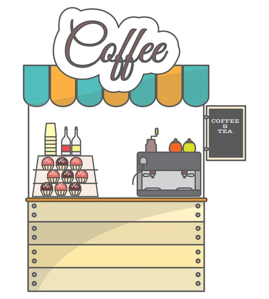 Thee Koffie Straat Winkel Vitrine Vector Illustratie Cafe Kiosk Met — Stockvector
