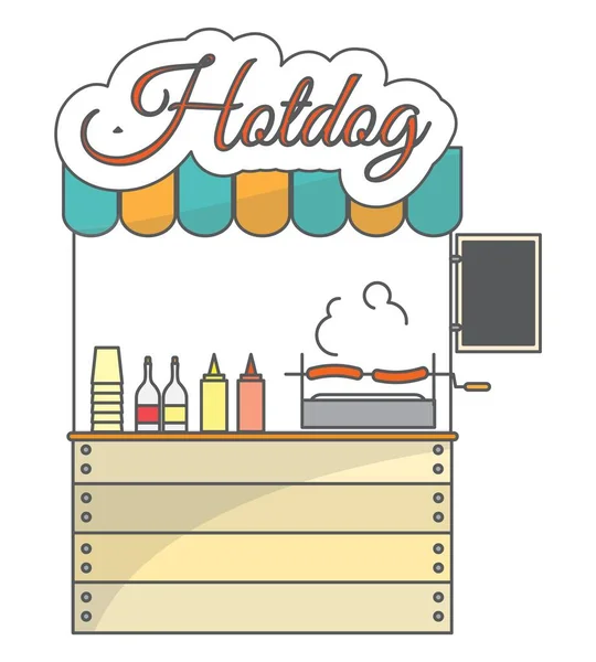 Vector Hotdog Lokale Straat Markt Platte Illustratie Afhaalmaaltijden Fastfood Winkel — Stockvector