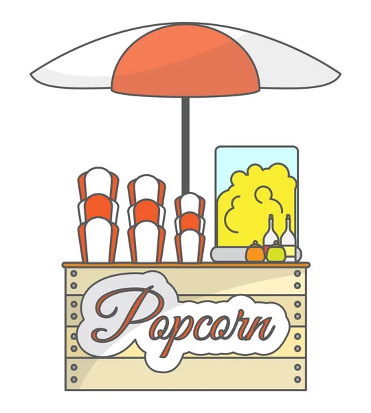 Vektorový Popcorn Místní Pouliční Trh Ploché Ilustrace Odnést Fast Food — Stockový vektor