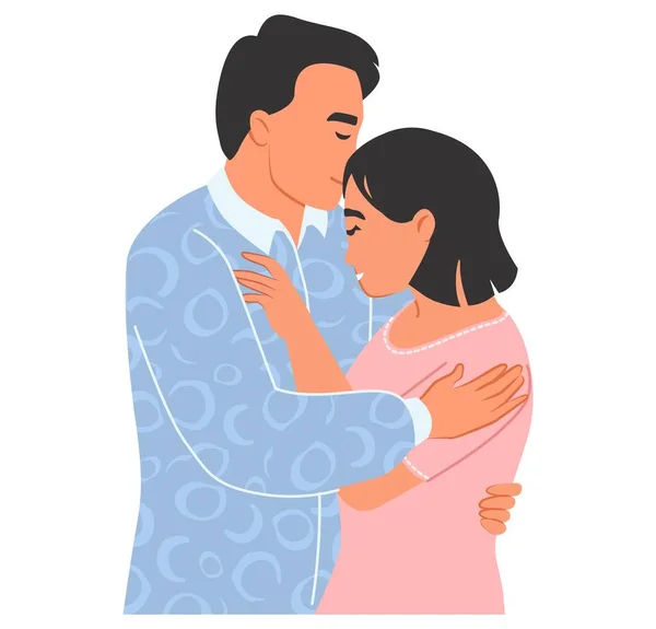 Vector Amante Pareja Abrazando Ilustración Hombre Mujer Abrazándose Pie Juntos — Vector de stock