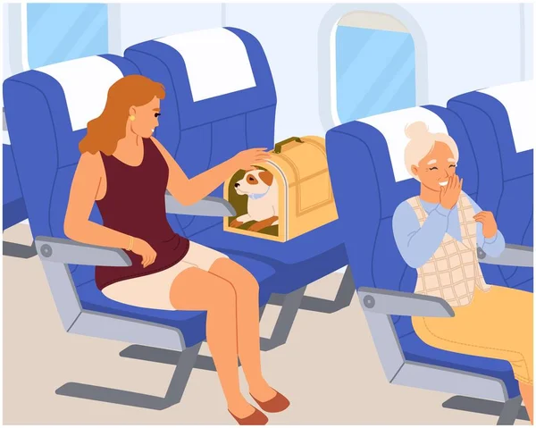Wektorzy Pasażerowie Klasy Biznes Ilustracji Samolotu Starsza Kobieta Młoda Kobieta — Wektor stockowy