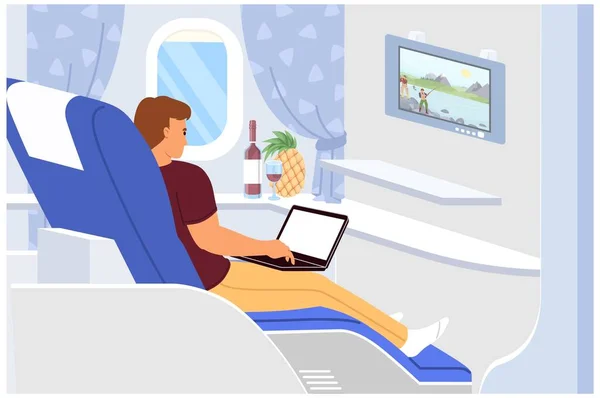 Vector Homem Vip Passageiro Classe Executiva Dentro Ilustração Avião Freelancer — Vetor de Stock