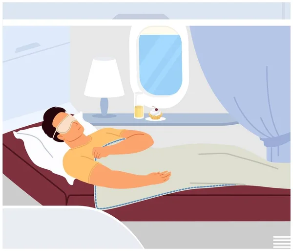Wektor Człowiek Vip Pasażer Klasy Biznes Śpi Podczas Podróży Samolotem — Wektor stockowy