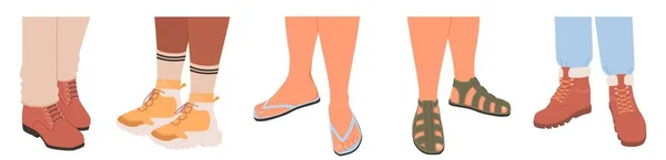 Botas Moda Sandalias Zapatos Vectores Piernas Diferentes Modelos Ilustración Calzado — Archivo Imágenes Vectoriales