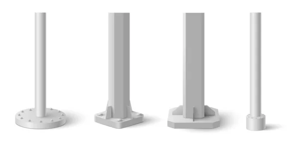 集铝柱 抛光铬支架为一体 在白色背景上隔离 路标支撑架和立柱矢量图解的金属工程施工 — 图库矢量图片
