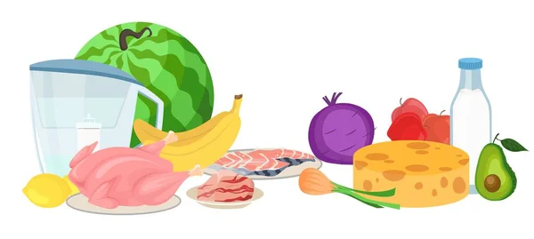 Producto Alimenticio Saludable Para Desayunos Almuerzos Cenas Frutas Verduras Frescas — Archivo Imágenes Vectoriales