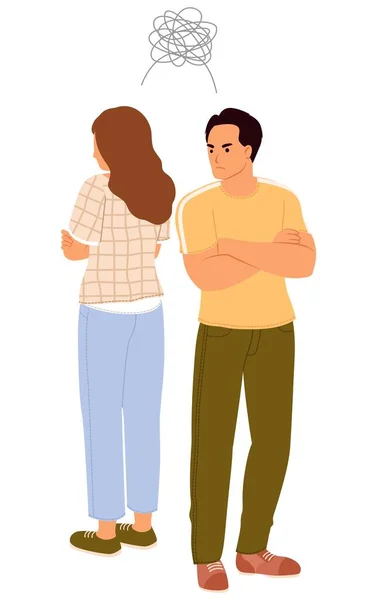 Rodinná Hádka Byt Karikatura Manželský Pár Mají Problém Vztahu Konflikty — Stockový vektor