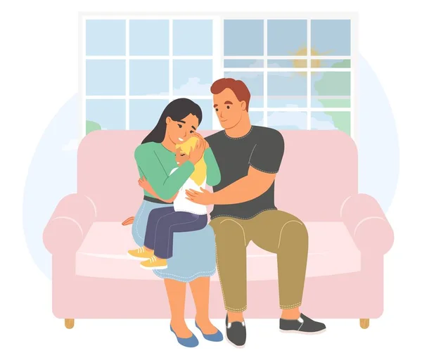 Gelukkige Familie Ouder Kinderen Conversatie Vector Illustratie Liefdevolle Vader Moeder — Stockvector