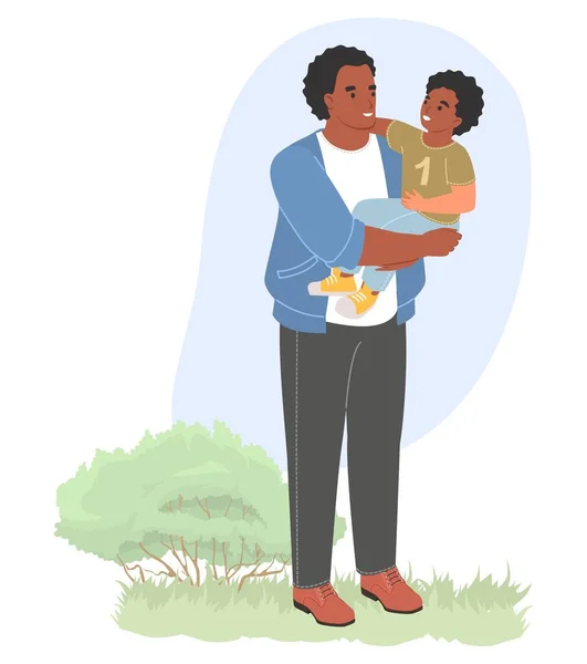 Szczęśliwy Ojciec Niosący Syna Rękach Wektor Ilustracji Rodzic Trzymający Dziecko — Wektor stockowy