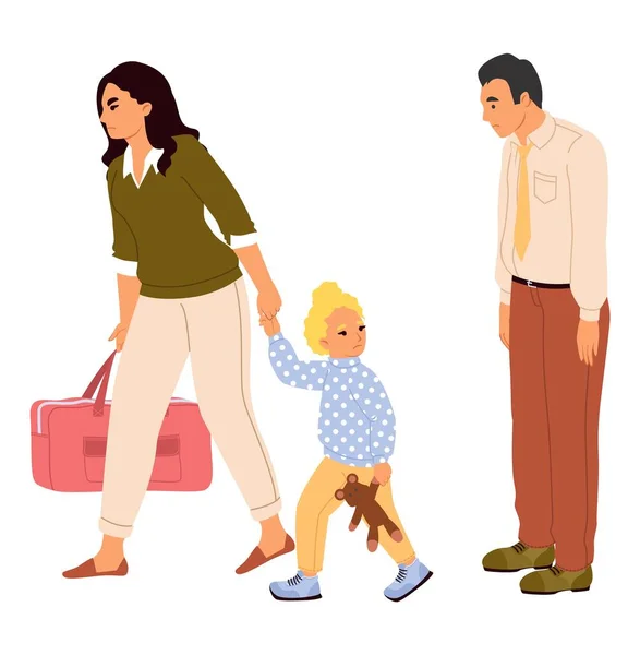 Ebeveynler Boşanma Vektör Illüstrasyonu Huysuz Karikatür Üzgün Kadın Karısı Mutsuz — Stok Vektör