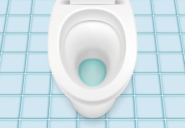 Toilet Bowl Open Cover Top View Ceramic Tile Floor Background — Stock Vector
