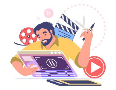 Video içeriği çizimi üzerinde çalışan yaratıcı insan hareketi tasarımcısı. Animasyon stüdyo üretim platformunun erkek sanatçısı veya hikaye anlatıcısı karakter trend mesleği