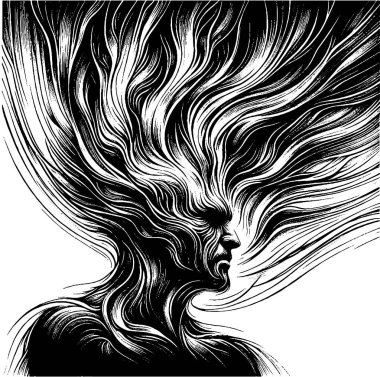 Duygusal olarak yanan insan silueti oyma tasarımı. Yanık ve depresyon hastalığı, akıl hastalığı ve anksiyete tedavisi, yorgunluk ve stres üreten yapay zeka çizimi. Kendini yok etme konsepti