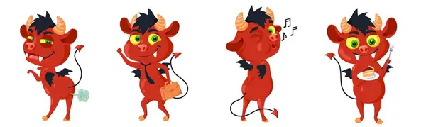 Brincalhão Impertinente Diabo Desenhos Animados Personagens Humor Adesivos Definir Ilustração Vetores De Stock Royalty-Free