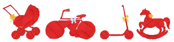Обернутые Красные Подарки Детской Комнаты Векторная Иллюстрация Детского Душа Коляска Лицензионные Стоковые Векторы