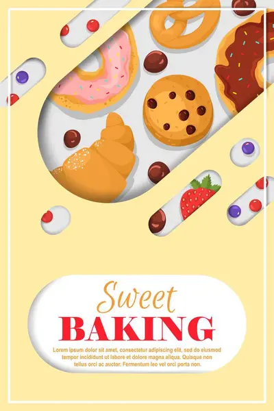 Søt Baking Reklame Plakat Mal Mal Vektor Illustrasjon Kreativ Bannerdesign – stockvektor