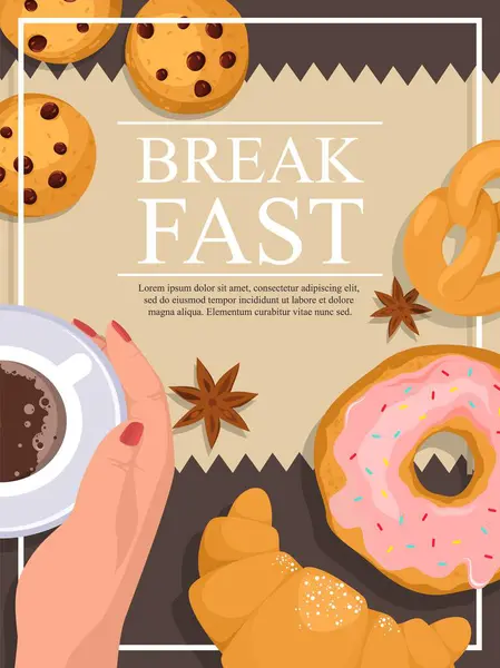 Разбейте Шаблон Меню Быстрого Флаера Плаката Кафешки Свежеваренным Кофе Векторной Стоковая Иллюстрация