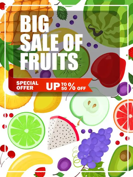 Μεγάλη Πώληση Φρούτων Ειδική Προσφορά Τοις Εκατό Έκπτωση Διαφημιστικό Banner Διάνυσμα Αρχείου