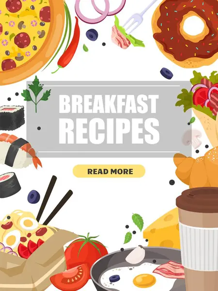 Шаблон Баннера Сайта Предлагающий Рецепты Завтрака Здоровое Питание Фаст Фуд Векторная Графика