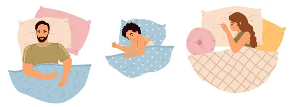 安安静静的人在舒适的床上睡着 享受着甜蜜的梦 舒适休息和康复病媒说明 免版税图库矢量图片