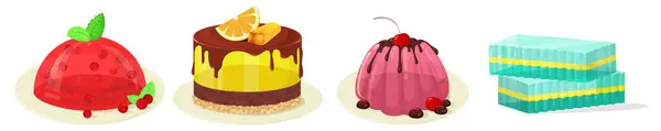 Коллекция Сладких Желе Торты Пироги Красочные Десерты Векторные Иллюстрации Изолированы Стоковая Иллюстрация