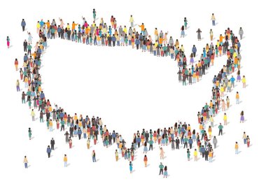 İnsanlar vektör illüstrasyonunun içinde boş bir boşluk olan ABD 'de toplanıyor. Ulus ve vatanseverlik kavramı