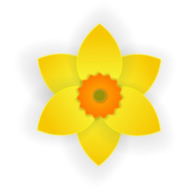 Papercut bahar çiçeği çiçek deseni. Vektör Narcissus çiçeği. Kağıt origami tomurcuk ikonu. Paskalya için bahar tatili dekoru ya da beyaz arka planda izole edilmiş 8 yürüyüş