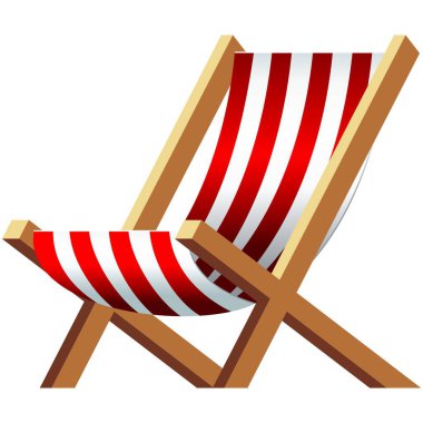 Güverte koltuğu vektörü. Yaz denizi plajı şezlongunun simgesi. İzole edilmiş çizgili koltuklar beyaz arka planda mobilya katlama eğlence ekipmanları