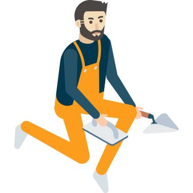 Boyacı vektörü. Sıva simgesi. Trowel spatulası olan bir mimar. Onarım aracı olan inşaat işçisi beyaz arkaplanda izole edildi