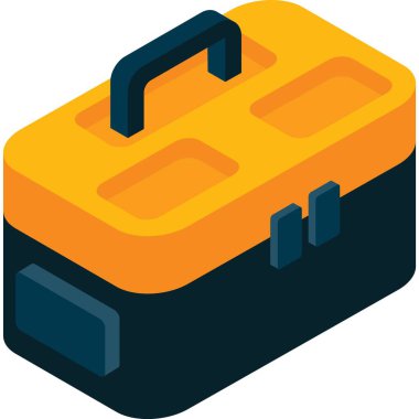 Araç kutusu vektör simgesi beyaz arkaplanda izole edildi. Alet çantası, marangozluk hırdavatı, marangoz ya da müteahhit malzeme depolama sandığı