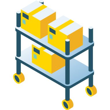 Depo rafı ikonu. Rafta bir vektör kutusu var. Paket depolama, lojistik ve dağıtım