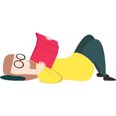 Kadınlar kitap vektörü ikonu okumayı severler. Öğrenci edebiyatı hayranı beyaz arka planda tek başına yerde yatıyor. Hobi, eğitim veya kütüphane kavramı