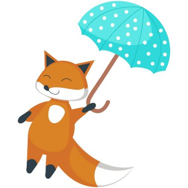 Şirin bir vektör üzerinde uçan tilki. Vahşi kırmızı hayvan çizimin kutlu olsun. Beyaz arkaplanda izole edilmiş komik sonbahar karakteri simgesi