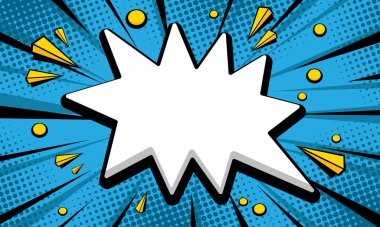 Gökgürültüsü şimşekli, mavi arkaplan çizgi filmi. boş arkaplan gök gürültüsü şimşeği. Çizgi film tarzı. vektör illüstrasyonu