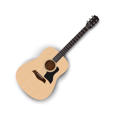 Beyaz arka planda gerçekçi akustik gitar. vektör illüstrasyonu