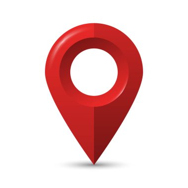 3d kırmızı harita konum göstergesi. Yer belirleme haritasının kod simgesi. Plastik karikatür tarzı. vektör illüstrasyonu