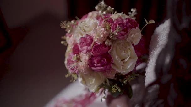 Bridal Beautiful Bouquet Wspaniałe Arcydzieło Kwiatowe Które Emanuje Elegancją Wdziękiem — Wideo stockowe