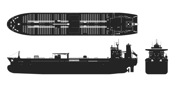 Černá Silueta Tankeru Nákladní Loď Průmyslový Plán Pohled Ropný Člun — Stockový vektor