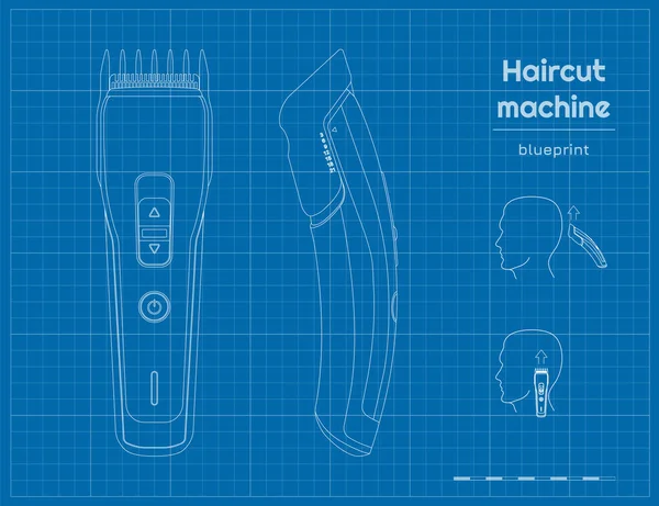 Outline Hair Clipper Contour Trimmer Blueprint Barber Tools Drawing Schemes — Stock Vector