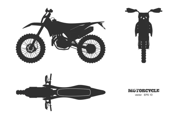 Silueta Negra Aislada Motocicleta Cruzada Forma Moto Vista Frontal Lateral — Archivo Imágenes Vectoriales