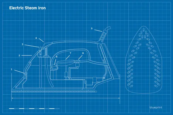 stock vector Electric steam iron blueprint. Equipment diagram. Electronic scheme of home appliances. Industrial outline drawing. Inside technology sketch. Vector illustration