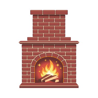 İzole edilmiş şömine çizimi. Kış dekorasyonu. Basit alev sanatı. Çizgi film tarzında ev eşyaları. Vektör illüstrasyonu