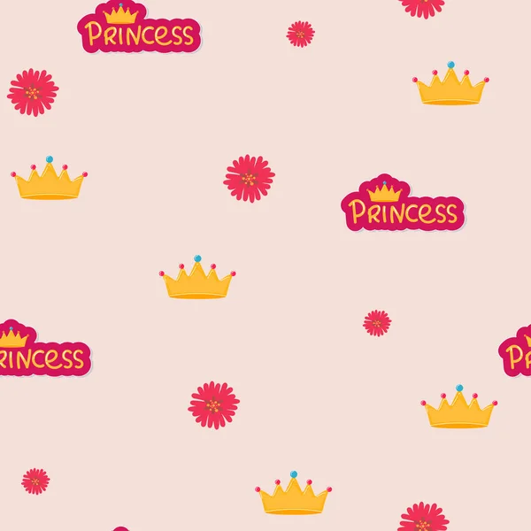 Padrão Sem Costura Princesa Pequena Cor Rosa Brilhante Cinza Creme —  Vetores de Stock
